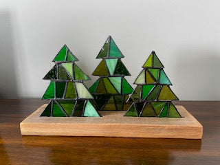 Stained Glass Mosaic Style Christmas Trees Centrepiece