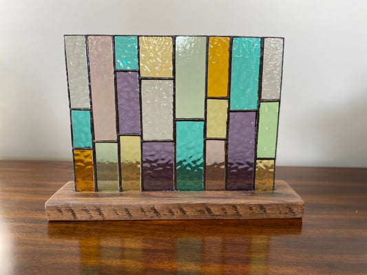 Stained Glass Pastel Easter Colours Geometric Design Panel on Finished Hardwood Base