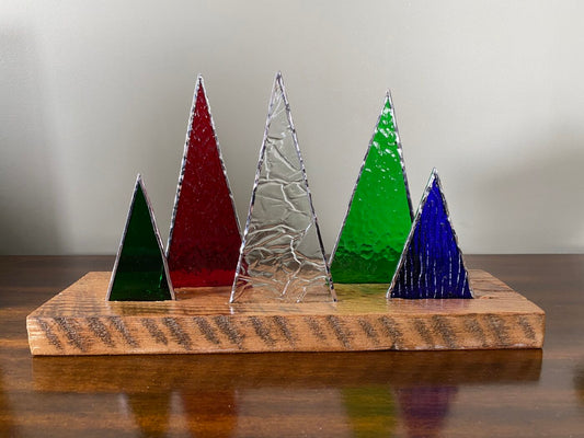 Stained Glass Winter Wonderland Trees Centrepiece - Festive Christmas Colours