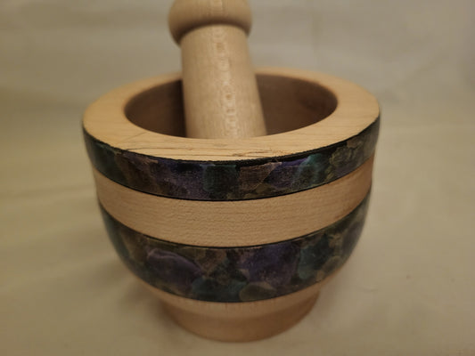Hand-Turned Culinary Mortar and Pestle with “Cosmic Cloud” Accents