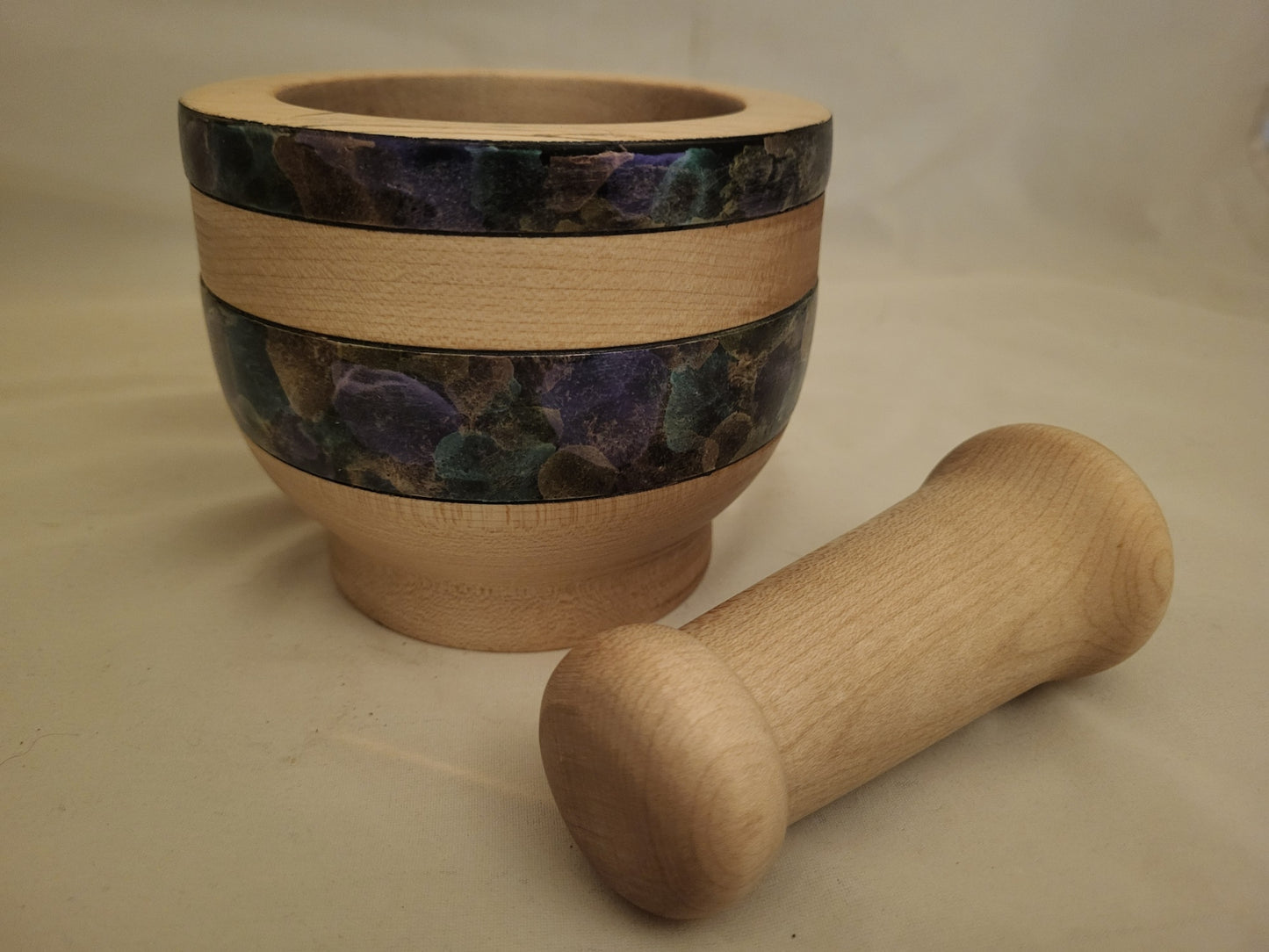 Hand-Turned Culinary Mortar and Pestle with “Cosmic Cloud” Accents