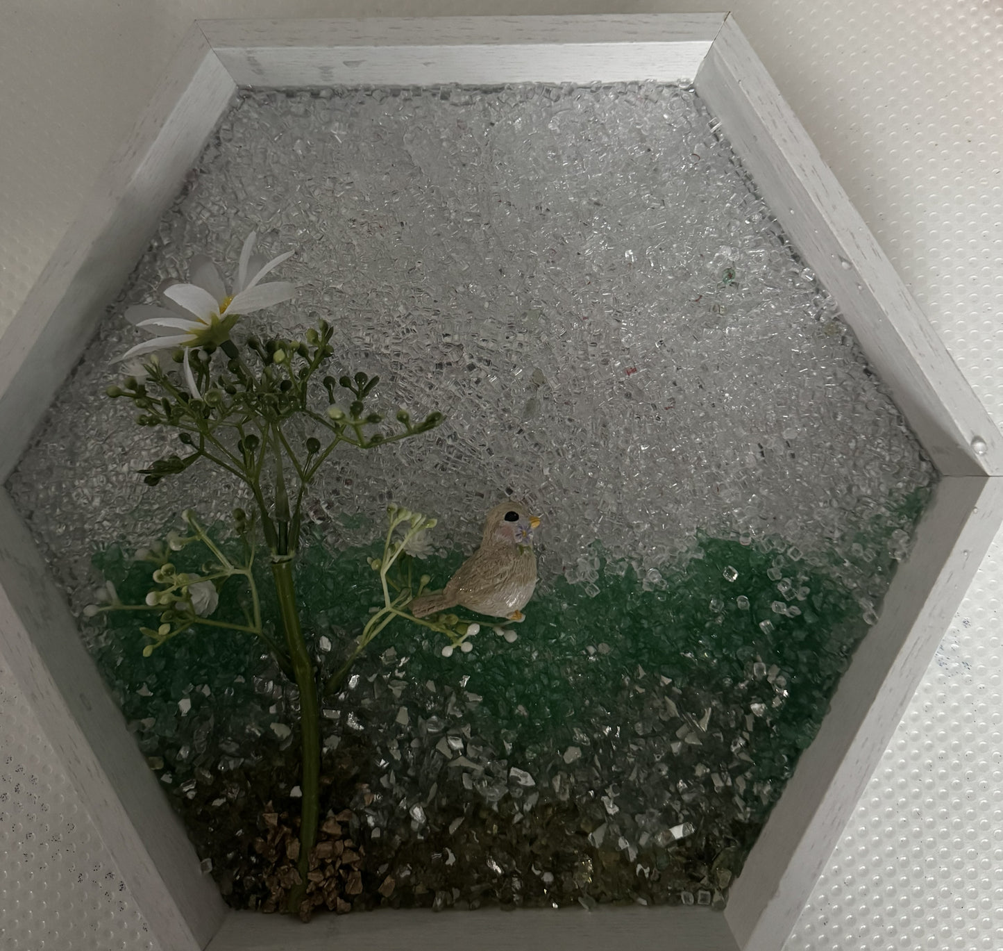 Beautiful shelf sitting Framed Cut Glass Pictures.