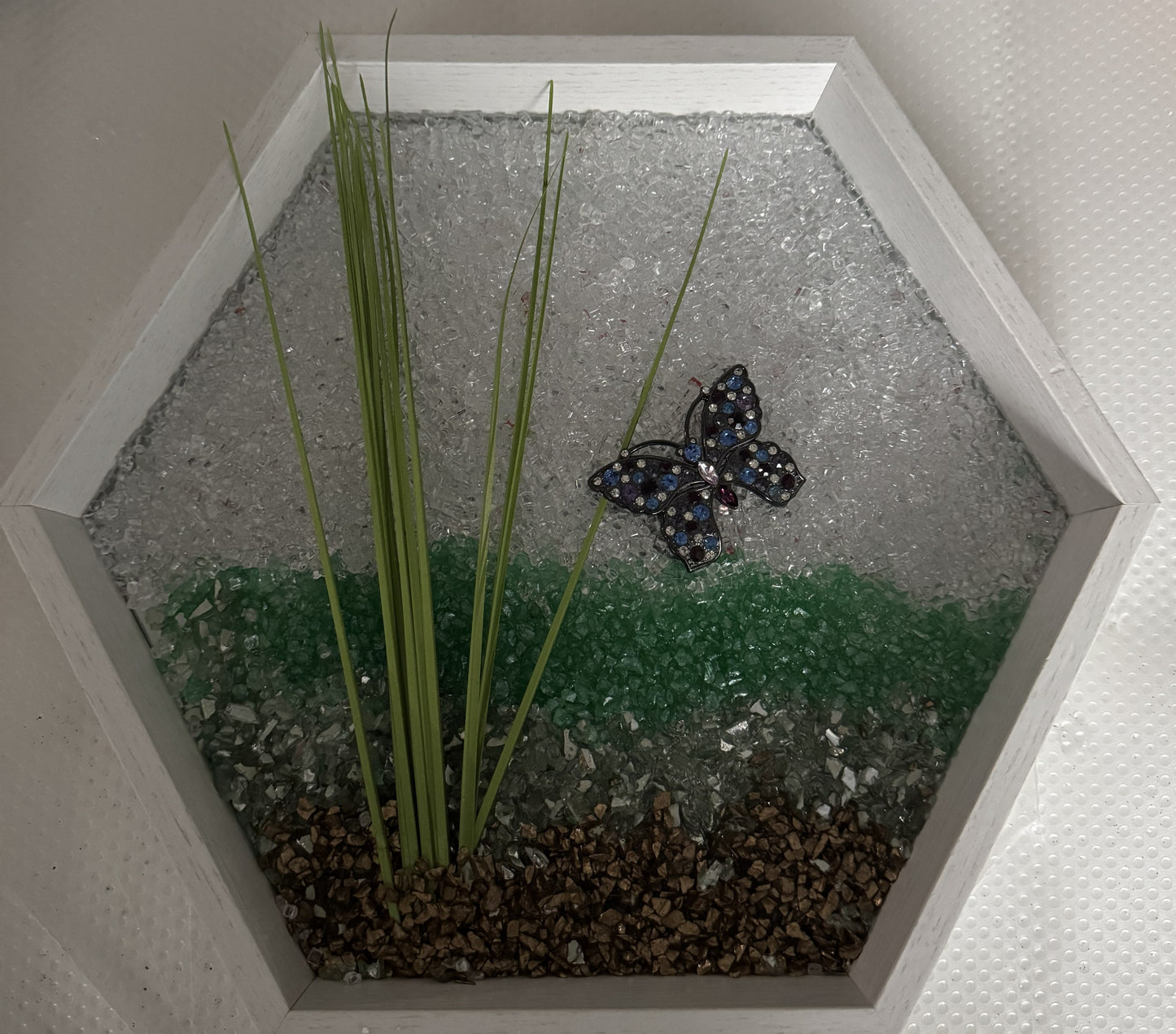 Beautiful shelf sitting Framed Cut Glass Pictures.