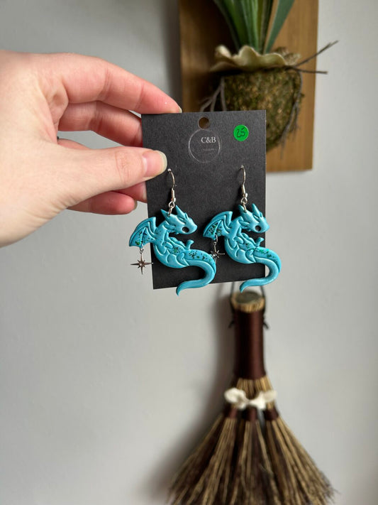 Aqua Baby Dragon Earrings