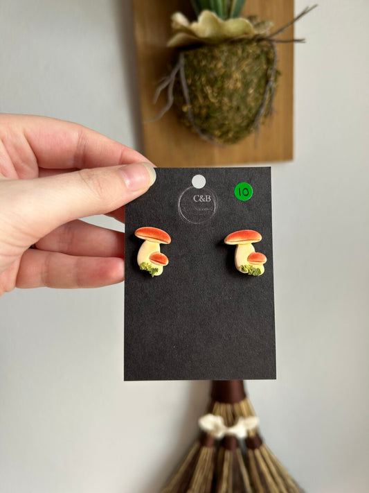 Bolete Mushrooms with Moss Earrings