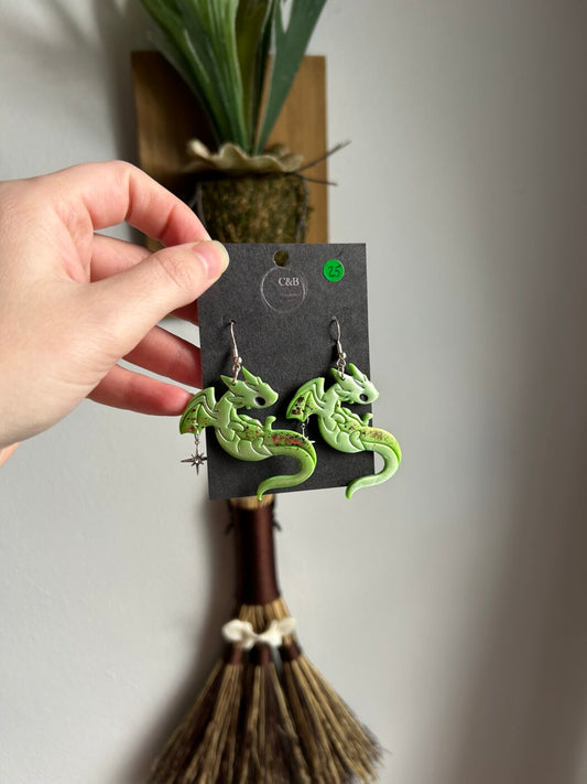 Green Baby Dragon Earrings