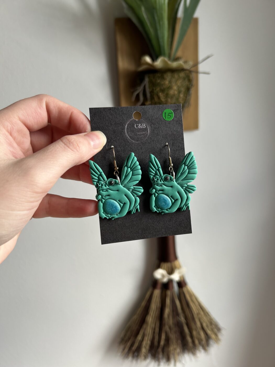 Teal Fairy Frog Earrings