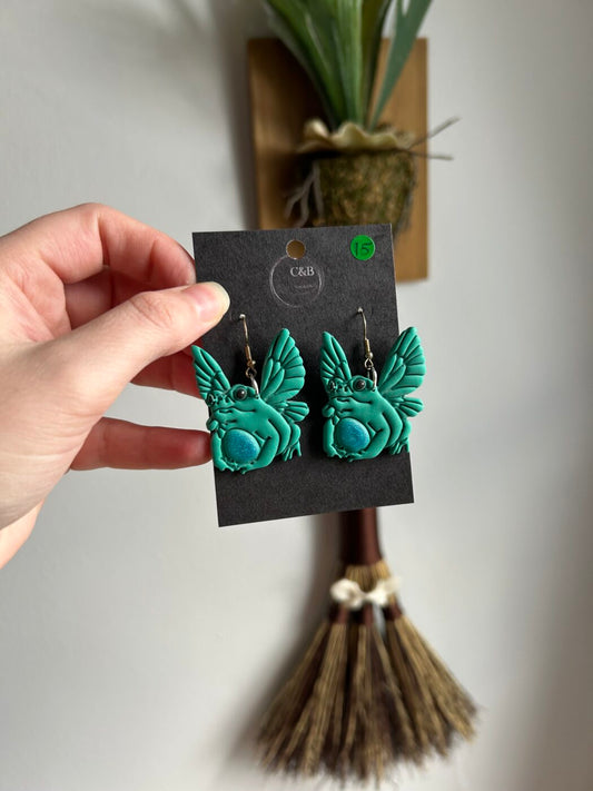Teal Fairy Frog Earrings