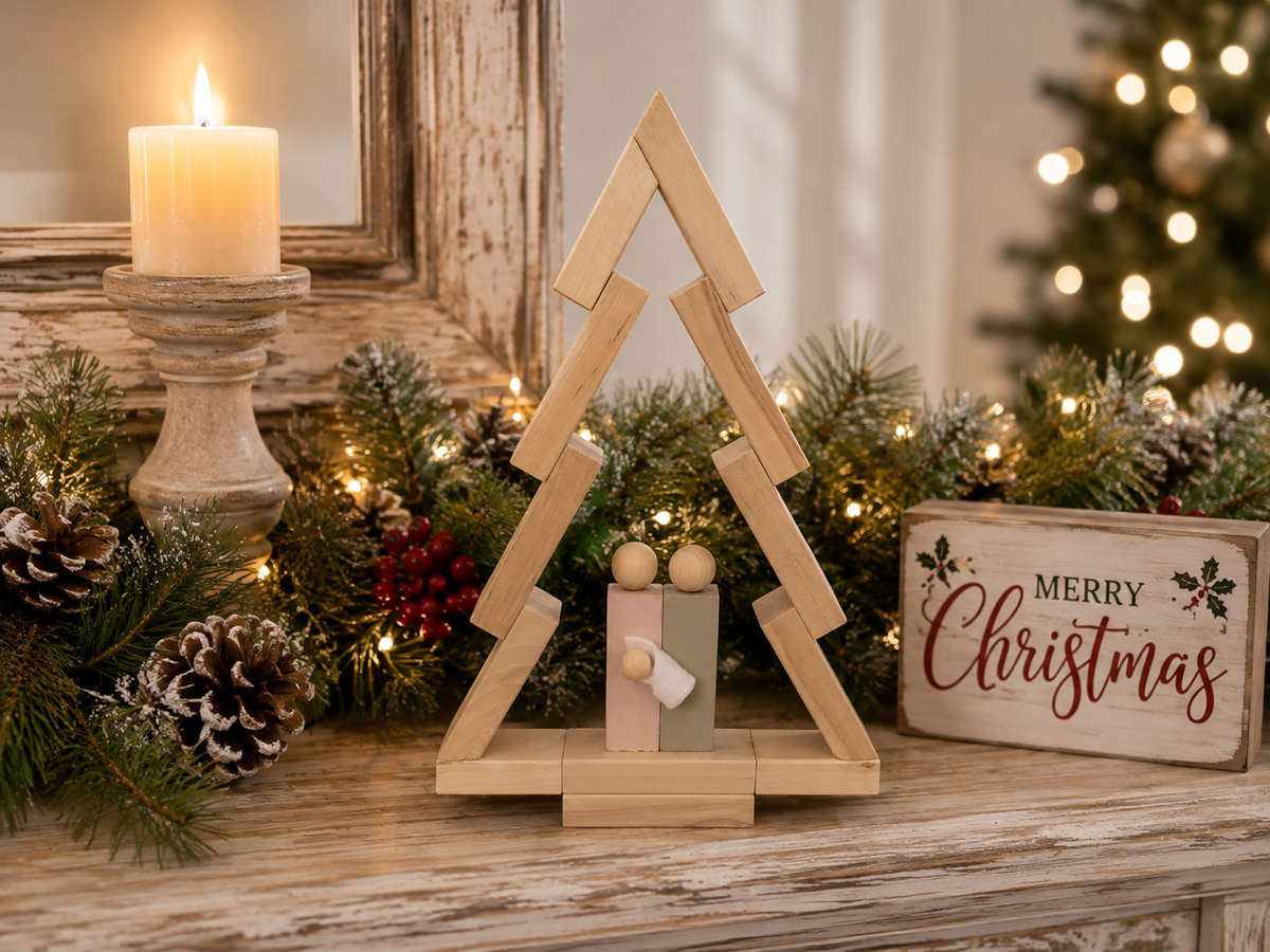 Jenga Block Christmas Tree with Family