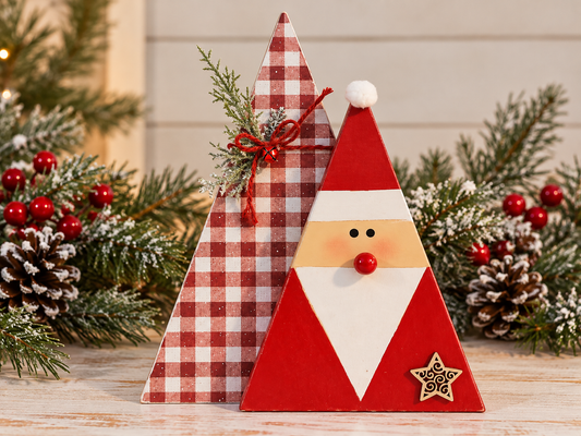 Red Plaid Tree and Santa shelf sitter set