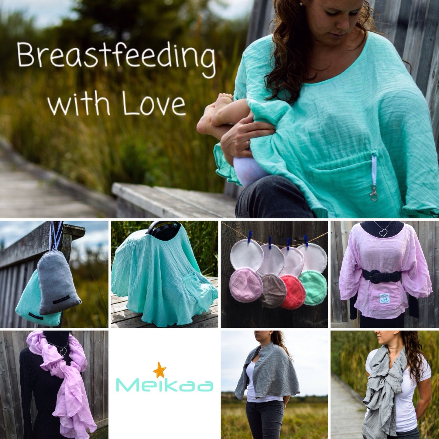 Teal breastfeeding cover with ruffled sleeves and black chest strap