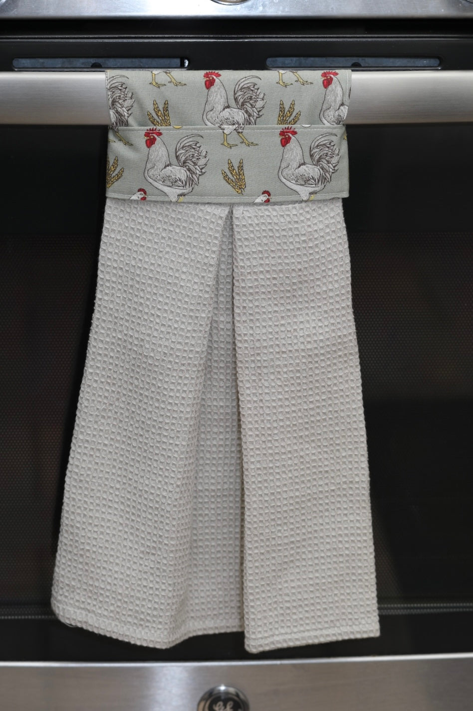Modern Hanging Tea Towel (Rooster Themed, Grey)