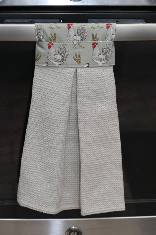 Modern Hanging Tea Towel (Rooster Themed, Grey)
