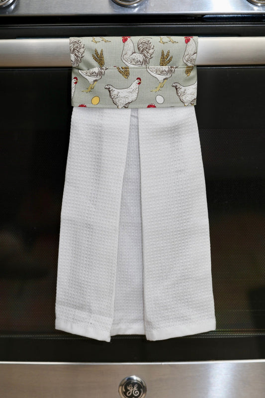 Modern Hanging Tea Towel (Rooster Themed, White)
