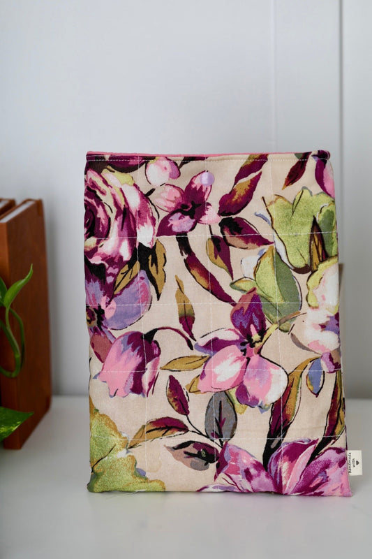 Quilted Purple Floral Book Sleeve – Handmade Padded Book Protector