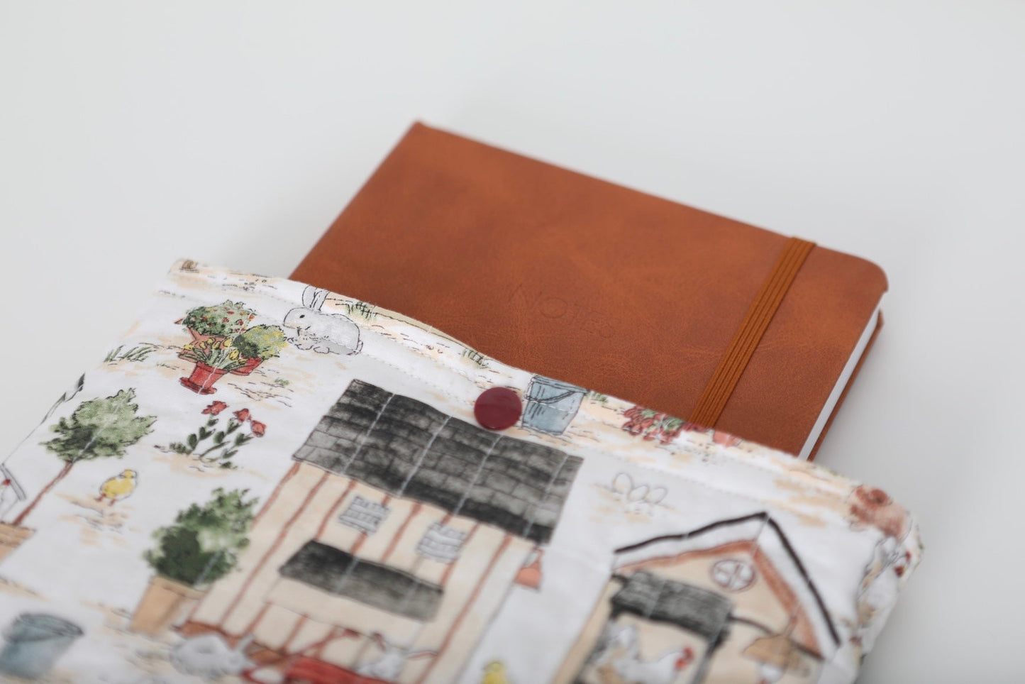 Fabric Book Sleeve with Notebook (Farmhouse Garden Print)