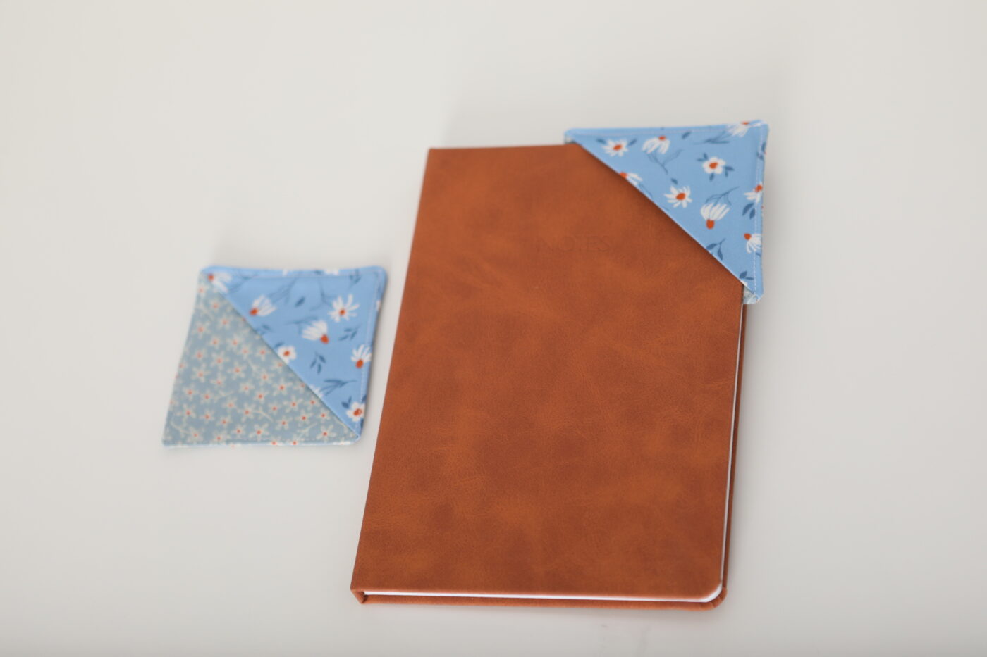 Fabric Corner Bookmark (Dark Blue and Pink Floral Pattern)