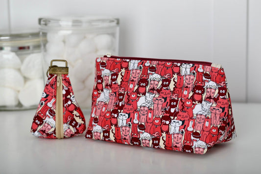 Cosmetic Bag & Matching Mini Bag (Cat Design)