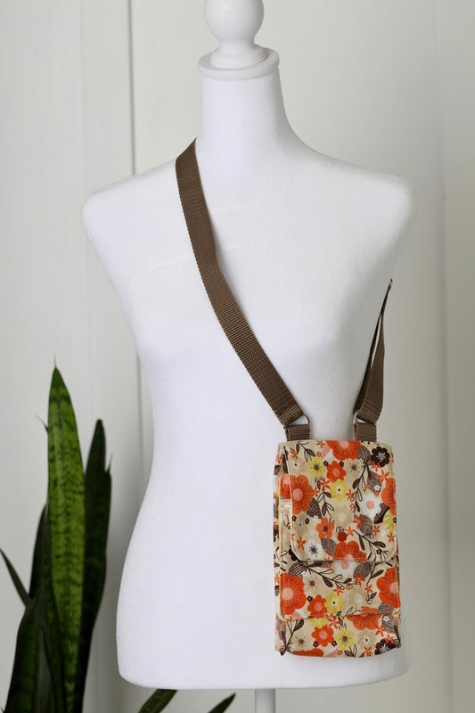 Vintage‑Inspired Floral Crossbody Bag (Orange Floral)