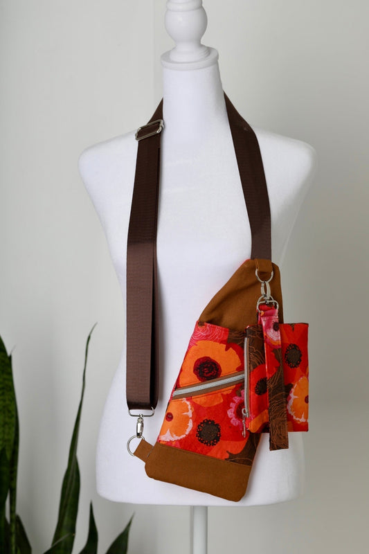 Crossbody Floral Bag with Matching Zipper Pouch and Wristlet