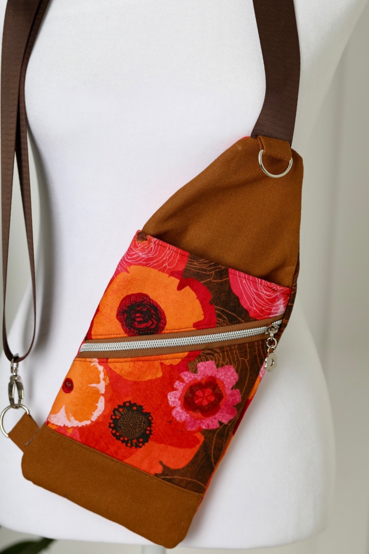 Crossbody Floral Bag with Matching Zipper Pouch and Wristlet