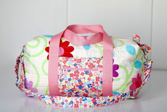 Childs Quilted Floral Duffle Travel Bag/Diaper Bag