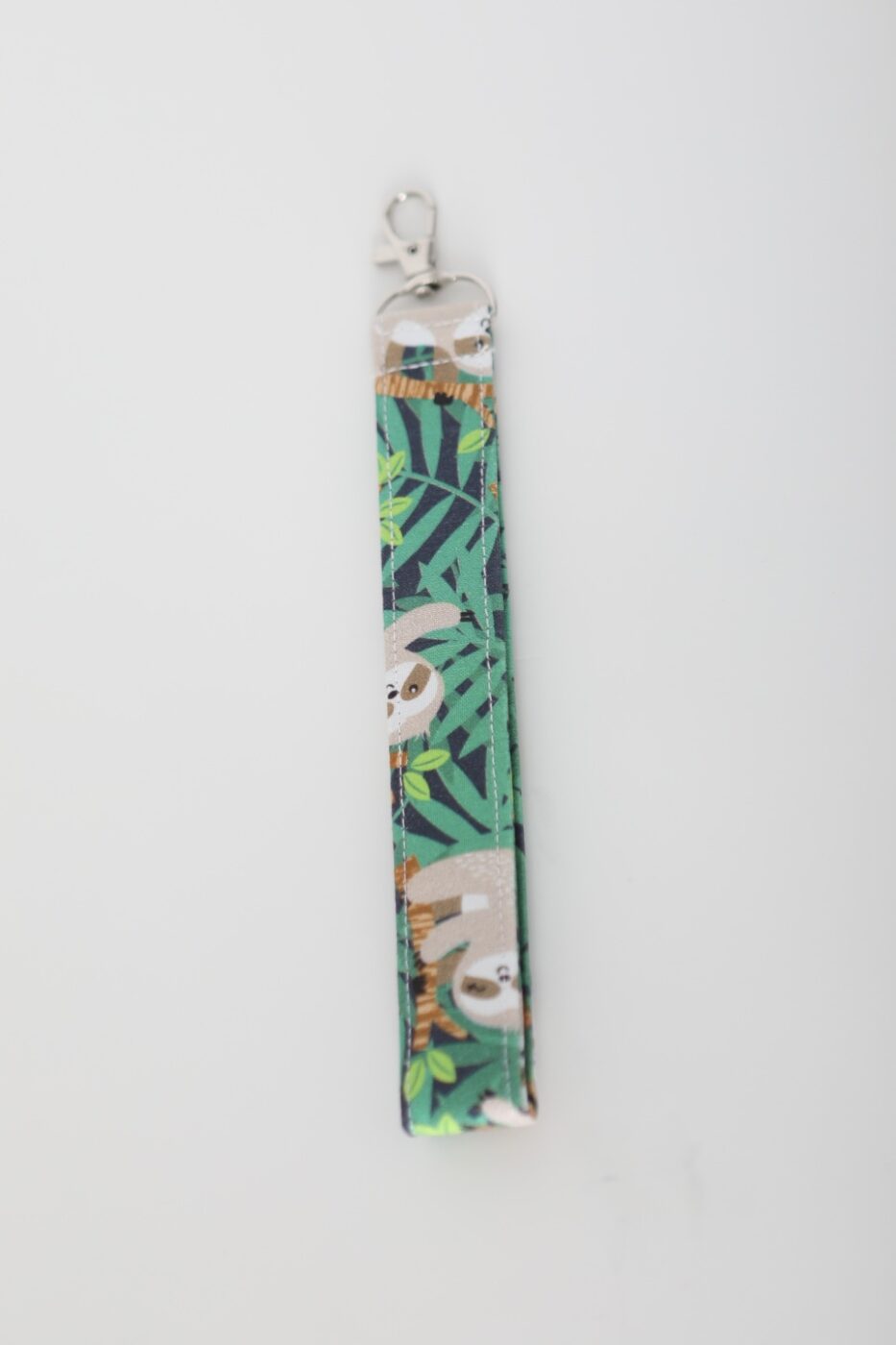 Fabric Key Fob Wristlet (Green Leafy Sloth Design)
