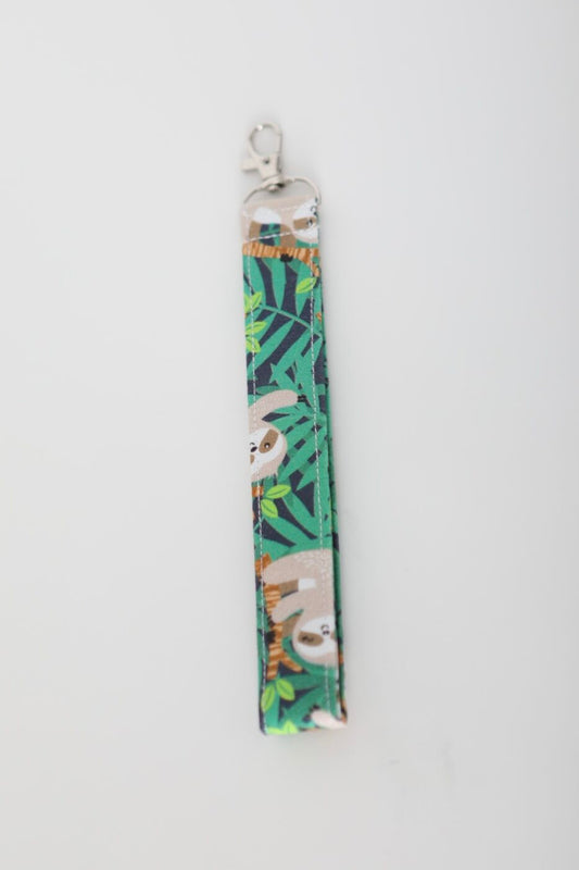 Fabric Key Fob Wristlet (Green Leafy Sloth Design)