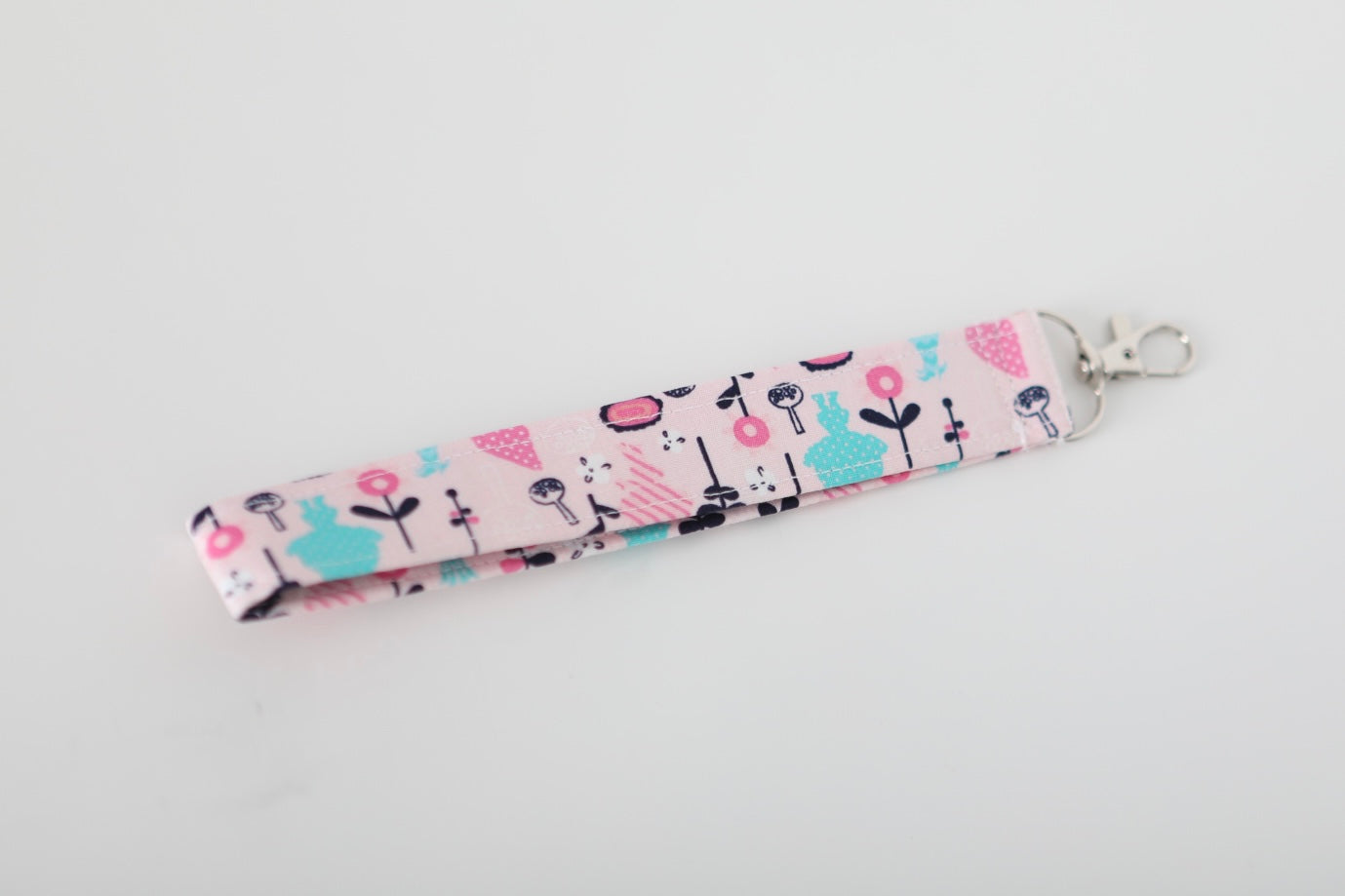 Fabric Key Fob Wristlet (Playful Pink Whimsical Print)