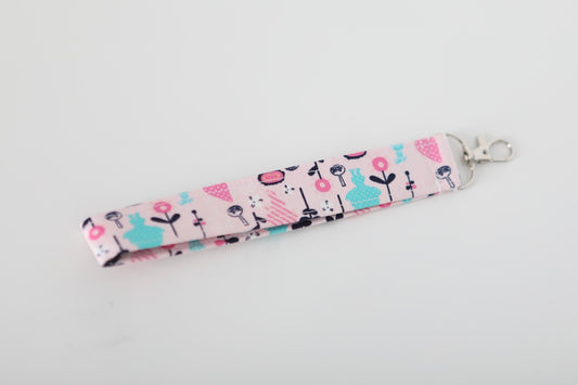Fabric Key Fob Wristlet (Playful Pink Whimsical Print)