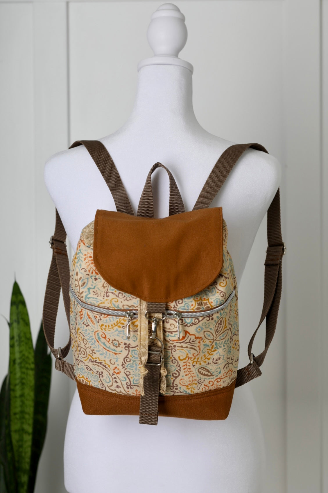 Mini Purse Style Backpack (Brown Whimsical Pattern)