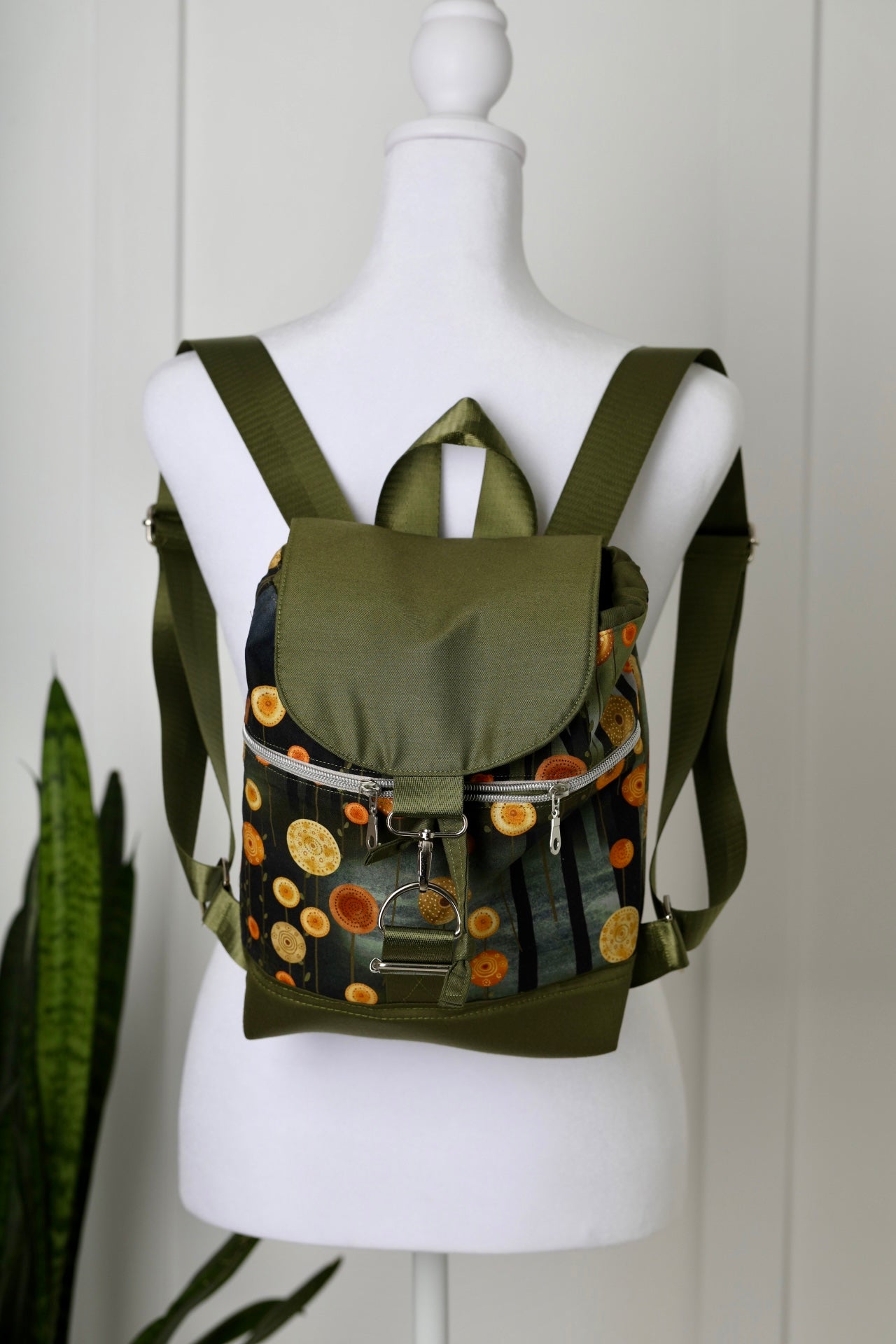 Mini Purse Style Backpack (Army Green Circle Pattern)