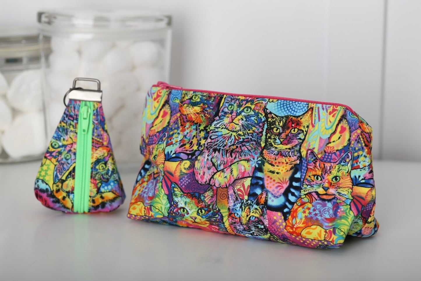 Vibrant Cat-Themed Neon Bag Set (4 pc set)