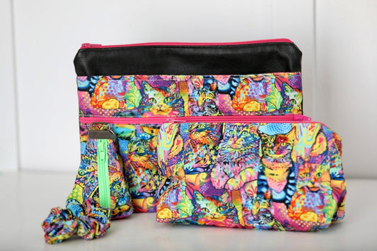 Vibrant Cat-Themed Neon Bag Set (4 pc set)
