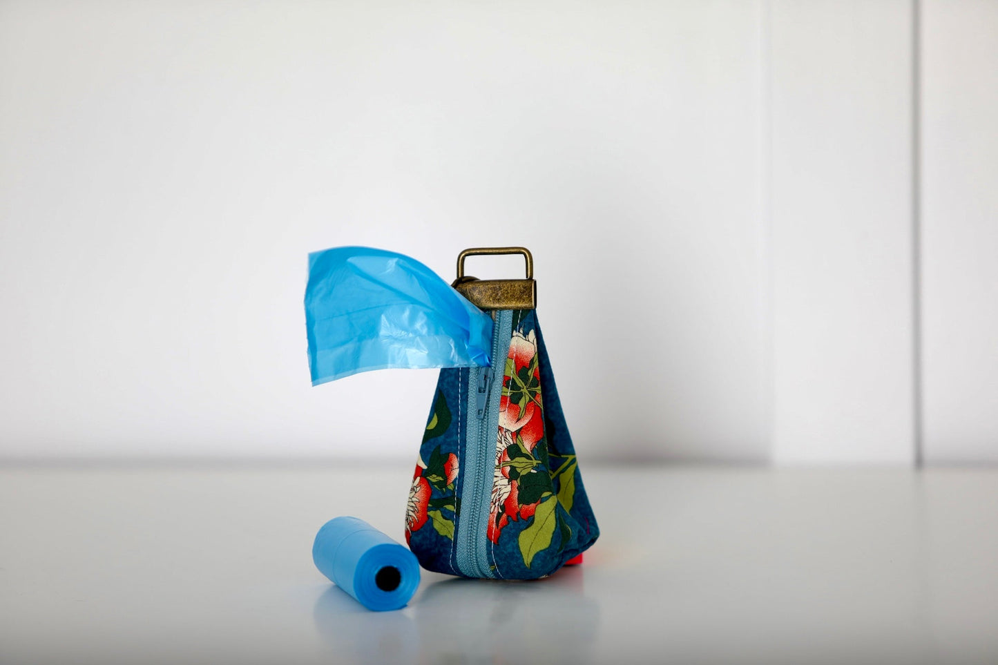 Poop Bag Holder – Keychain (Navy Blue Floral Design)