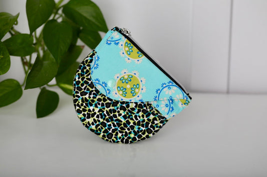 Floral Zipper Pouch with Snap Flap & Zipper (Leopard Pattern)