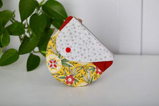 Floral Zipper Pouch with Snap Flap & Zipper (Red & Yellow Floral)