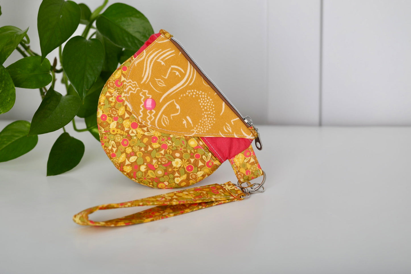 Floral Wristlet Pouch with Snap Flap & Zipper (Mustard Floral)