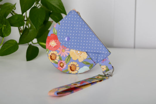 Floral Wristlet Pouch with Snap Flap & Zipper (Purple with Flowers)