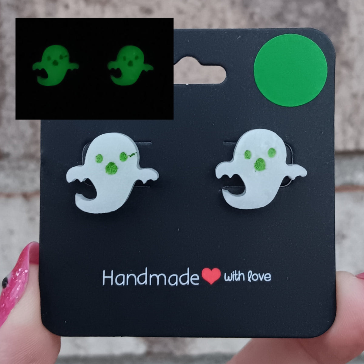 Glowing ghost stud earrings (variety of colours)
