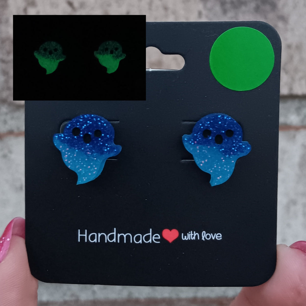 Glowing ghost stud earrings (variety of colours)