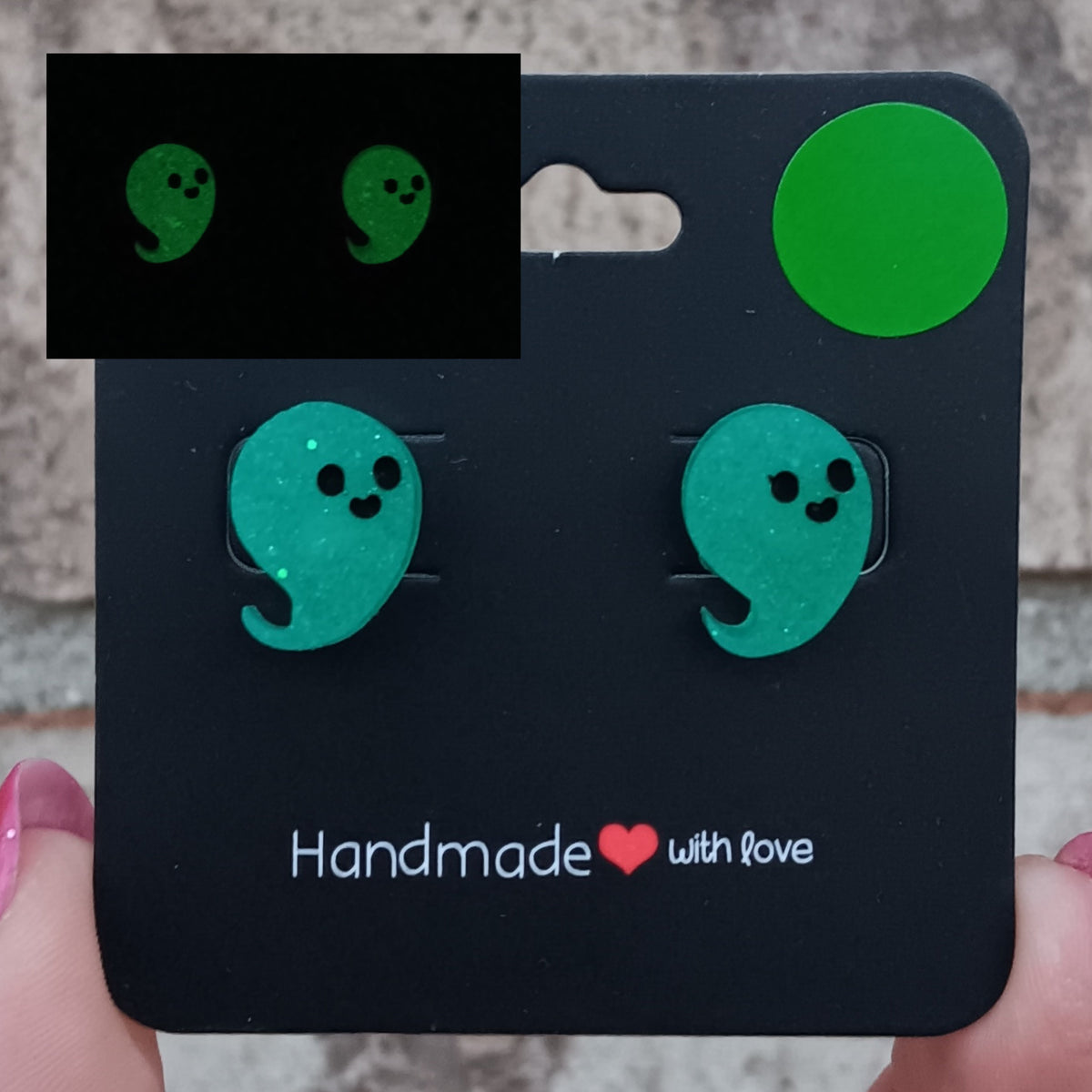 Glowing ghost stud earrings (variety of colours)