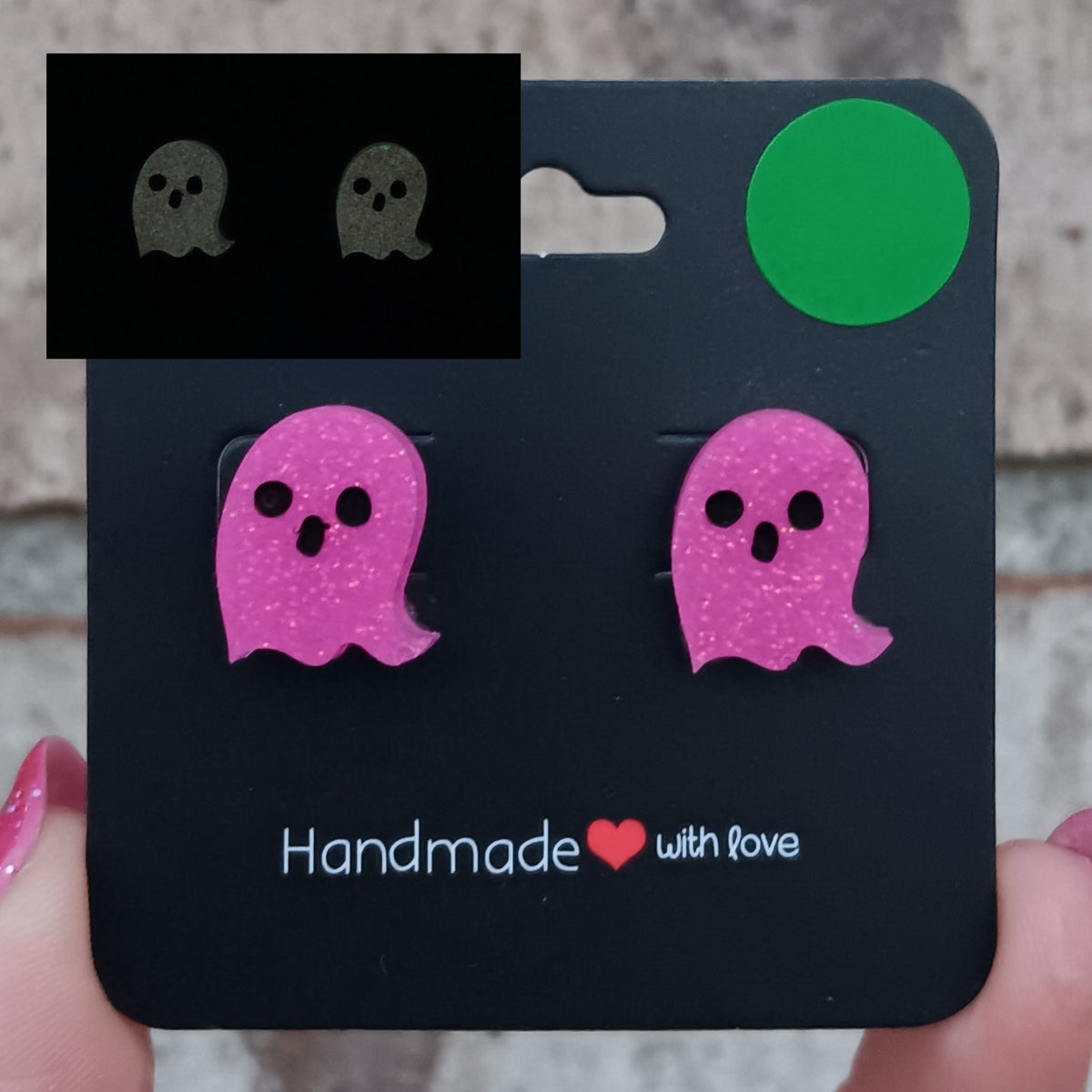 Glowing ghost stud earrings (variety of colours)
