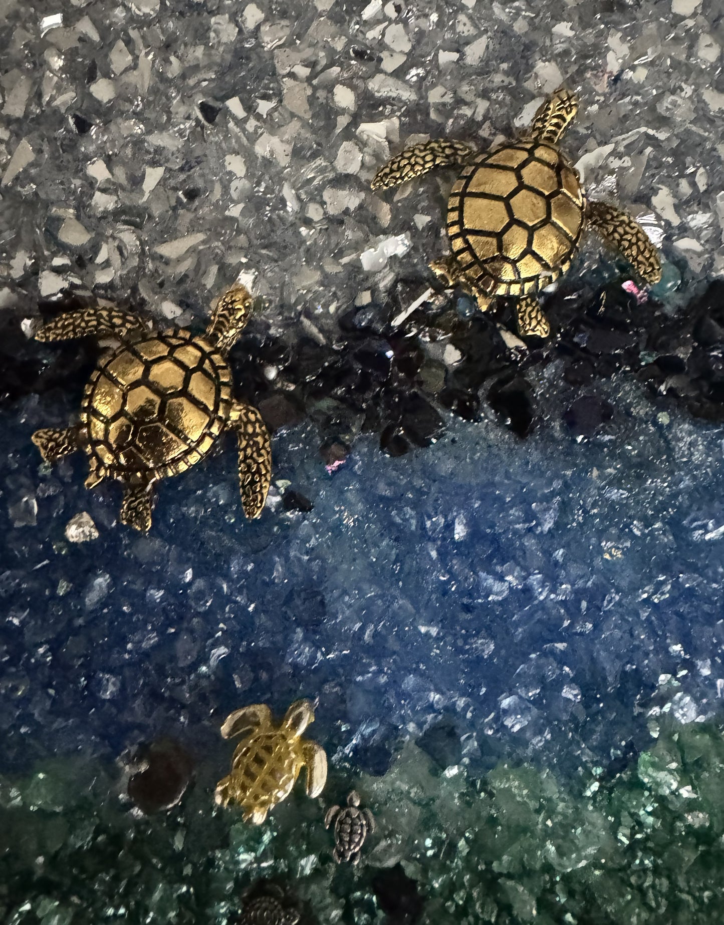 Golden Sea turtle family enjoying the wide open ocean.