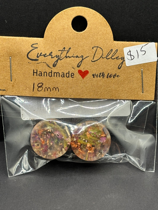 Multicolored Flower and Copper Ear Plugs  ( Stretched Ears )