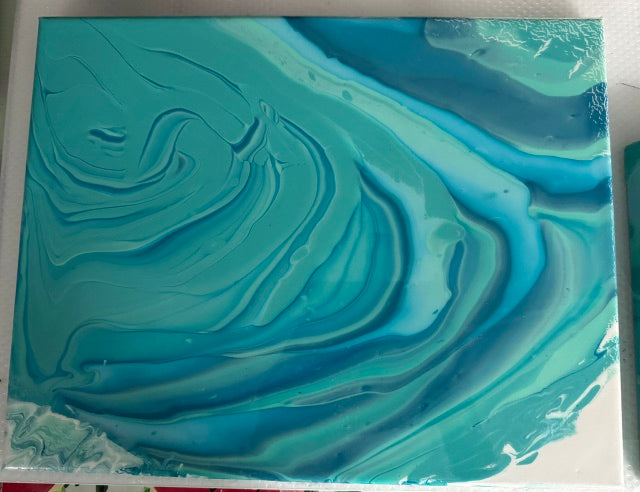 Beautiful Teal Acrylic Pour Canvas set