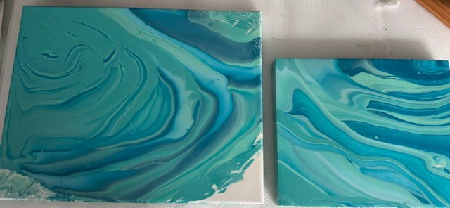 Beautiful Teal Acrylic Pour Canvas set