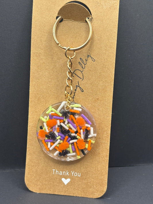 Pumpkin and Bat Sprinkle Keychain