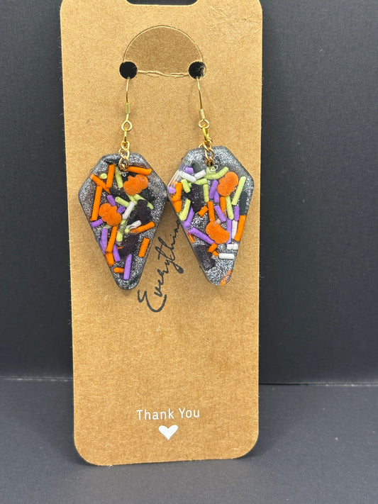 Halloween Pumpkin and Bat Sprinkle Earrings