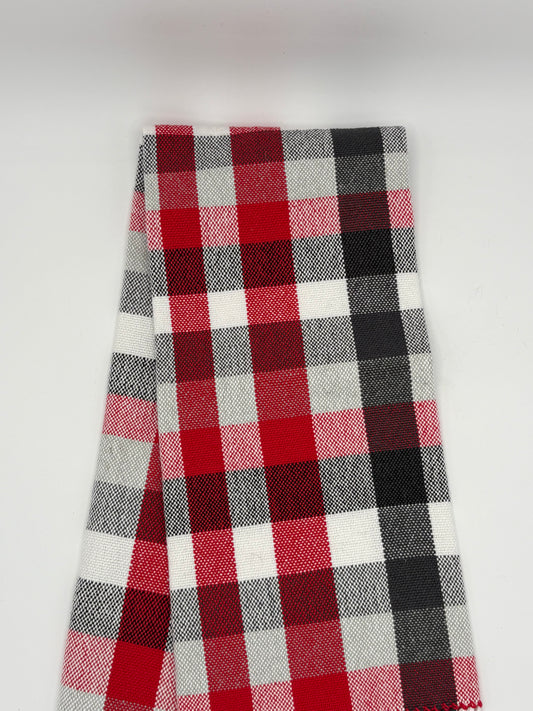Tea Towel Handwoven Checkerboard Red Black